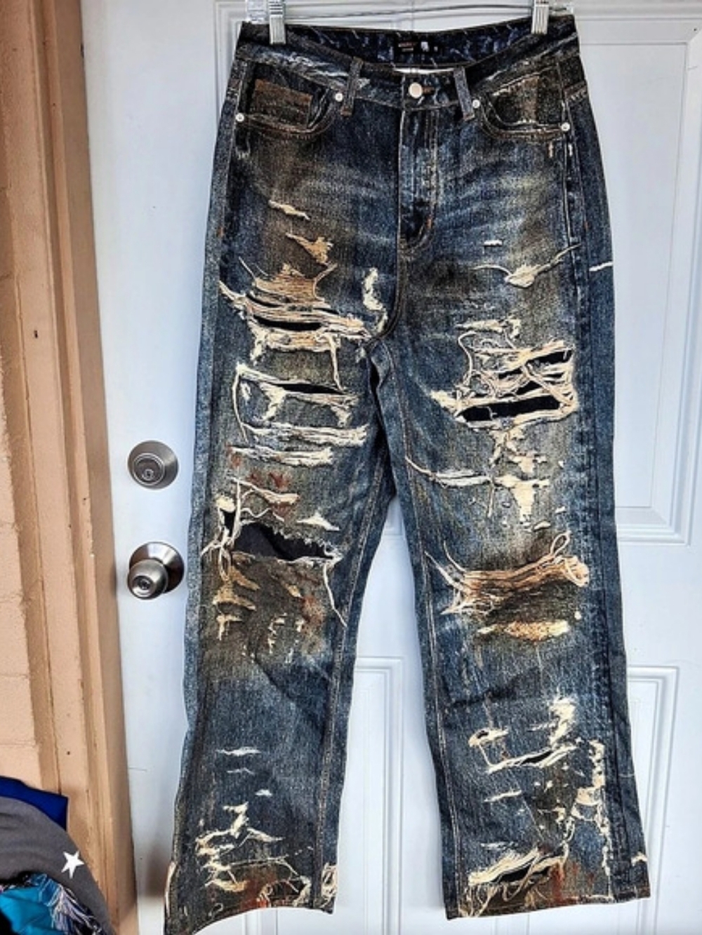 American Stitch Printed Denim Pant Light Blue Printed Straight Leg Jeans Small